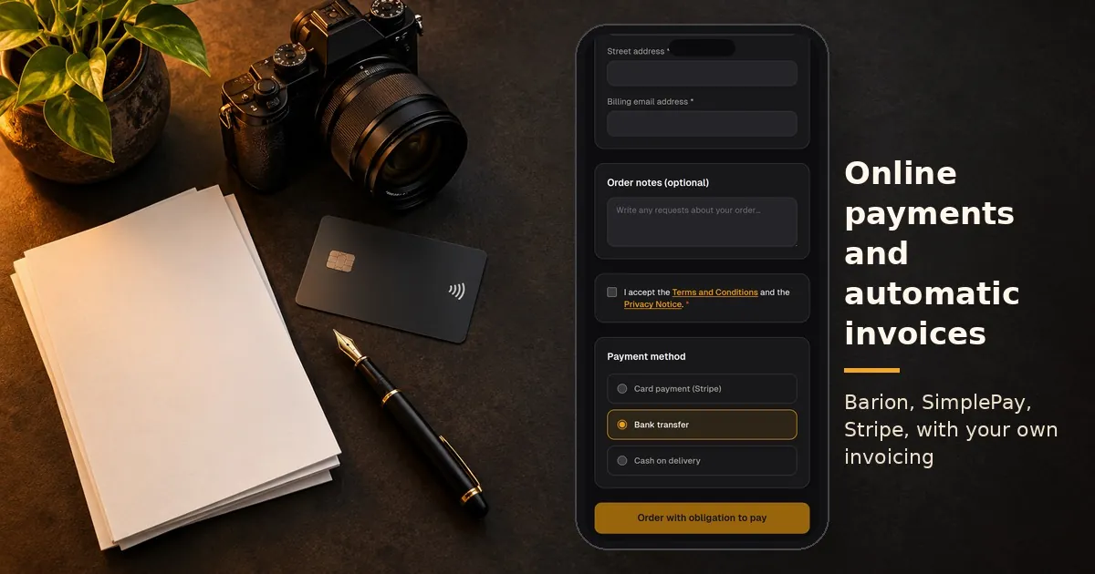 Online payments for photographers: choosing a payment method at Képesbolt checkout on a phone