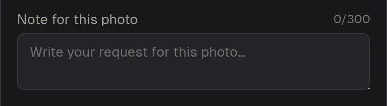 Per-photo note field in the product picker of a kindergarten photo order