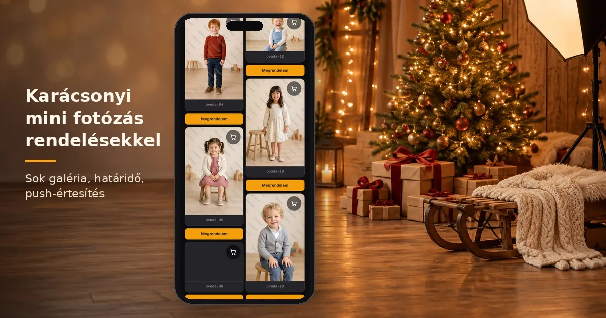 Karácsonyi mini fotózás stúdió karácsonyfával, telefonon a rendelhető fotógaléria